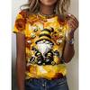 Bee Genie Gnomes Printed Women's T-shirt Comfortable Round Neck Short-sleeved Summer Style Casual Women's Clothing
