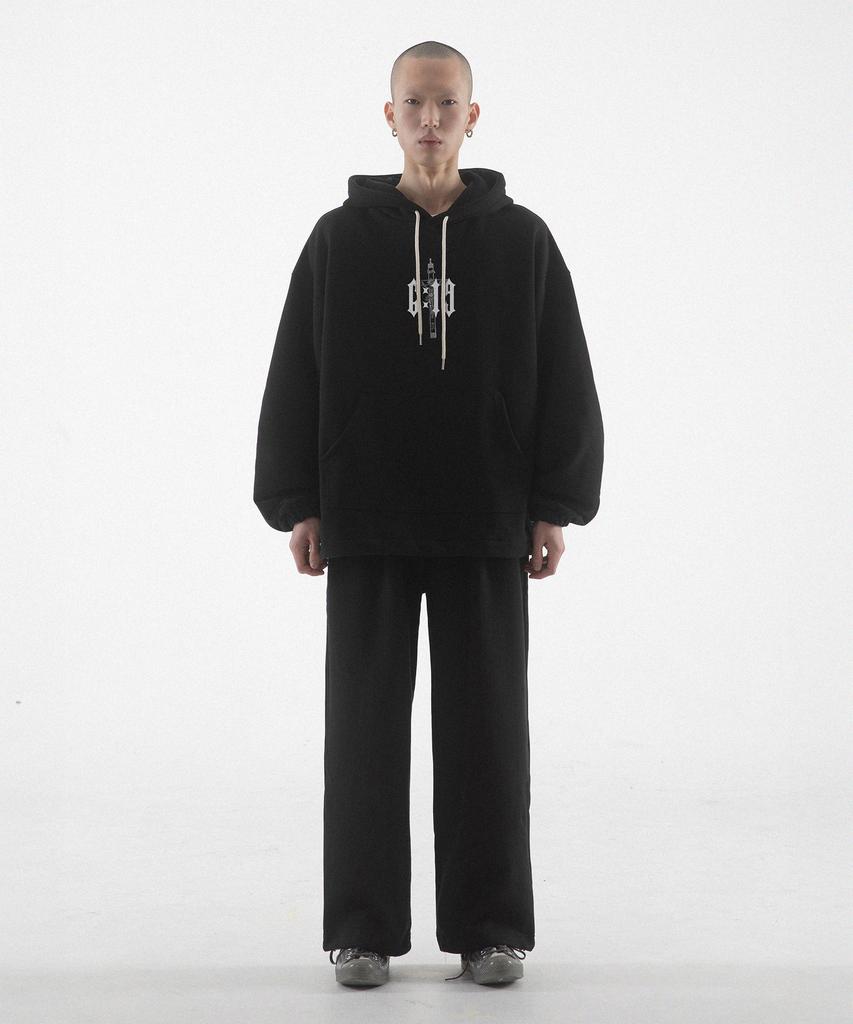 6:19 String Mid Length Hoodie - Black