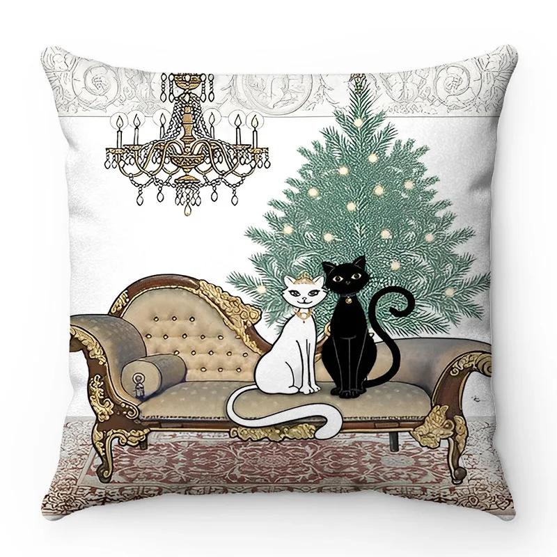 Cartoon Cat Pillow Cover 45x45cm Cute Black Cats Cushion Cover Home Decor Pillowcase Sofa Throw Pillow Case Animals Cushion Case
