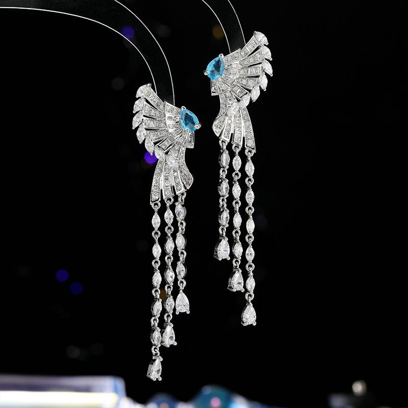 

Роскошные серьги из микроциркония, аксессуары для осени и зимы, китайские веерообразные серьги с бахромой для банкетного платья, женские