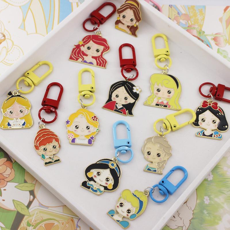 Cute Snow White Shiny Metal Keychain Anime Princess Alloy Pendant Kawaii Charm Keyring Decorative Ornament For Men Women Gift