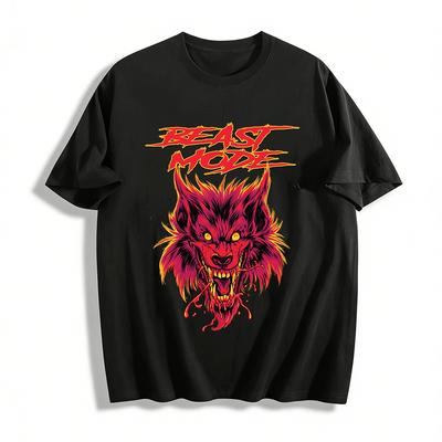 Beast Mode Fierce Werewolf Print Cool American Street Style T-Shirt Pure Cotton T-shirt