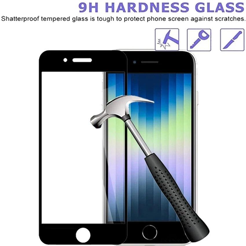 3PCS Full Cover Tempered Glass For iPhone SE  2022 2020 7 8 Plus Screen Protector Black Edge On iPhone SE3 SE2 Protective Glass