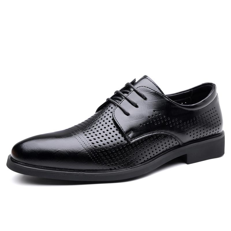 Business Dress Leather Shoes Men's Pointed Casual Breathable Hollow Men's Shoes British Wedding Groom Suit Shoes