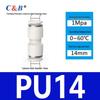 Pneumatic Nylon Air Hose Quick Connect Fittings: PU Straight, PY 5-Way, Cross 4-Way, PZA 3-Way, PE Connector with White/Blue Cap