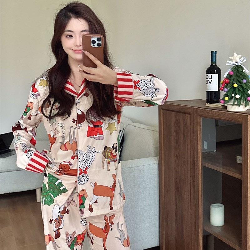 Pearl Velvet Autumn Winter Internet Popular Pajamas Women's Printed British Style Niche Entry Luxury Lapel Suit Home Clothes