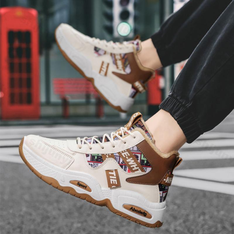 Snow Boots Men Boots High Top 2025 Winter Student Sneakers Plush Lace Up Anti Slip Comfortable Outdoor Cold Proof Cotton Shoes