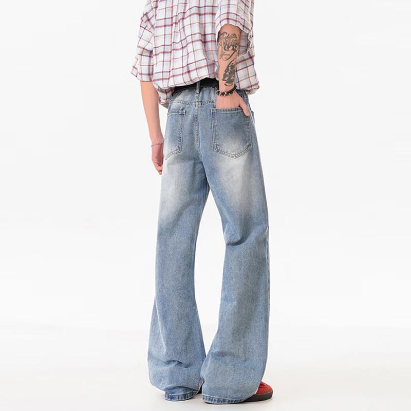 VUUG Men's American Retro Distressed Slim Flared Jeans