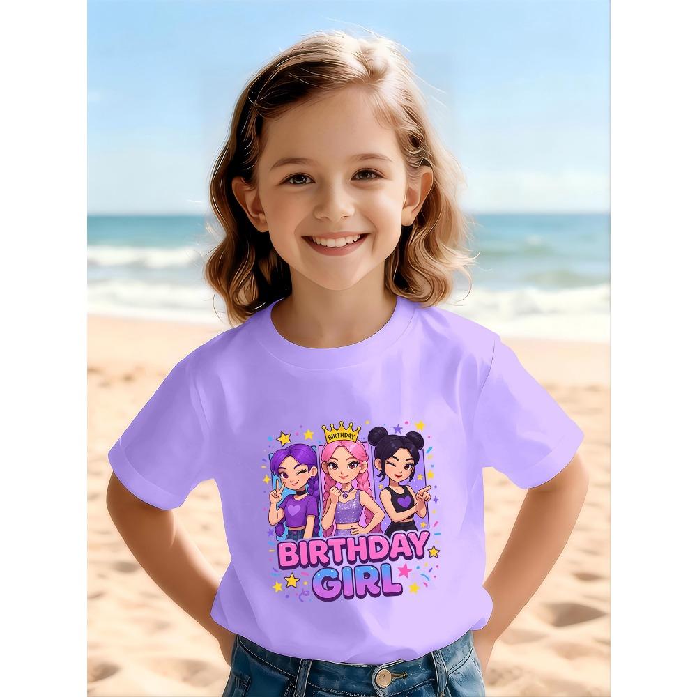 K-POP Birthday Girl Group Dance Outfits K-Pop Themed T-Shirt Print Round Neck Short Sleeve Casual Attire Tops
