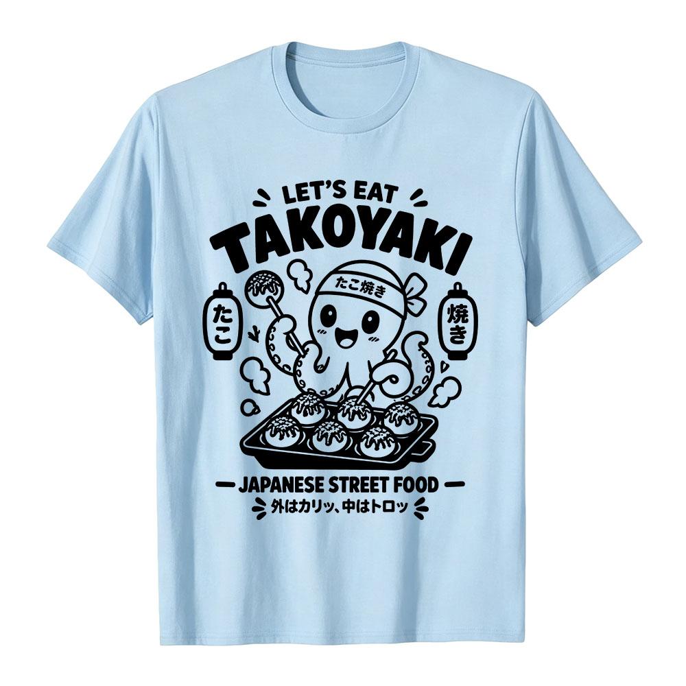 Herren Damen Lustiges Takoyaki Grafik T‑Shirt Japanisches Street Food Oktopus Cartoon Print Kurzarm T‑Shirts Lässige Streetwear Oberteile
