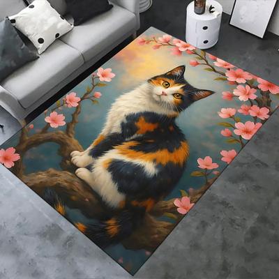 Charming Calico Cat Chair Mat Office Carpet, Oversized Rug for Home Decor, Sofa Mat, Desk Pad Gift, Suitable for Bedroom, Living Room, Various Rooms