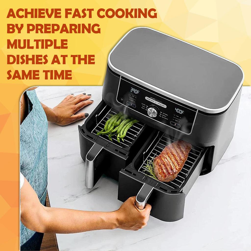 Edelstahl Heißluftfritteuse Grillrost Wiederverwendbar Antihaft Heißluftfritteuse Einlage Doppelschubladen Heißluftfritteuse Zubehör Set für Küche