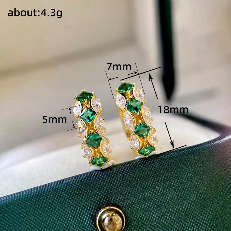 Huitan Hoop Earrings for Women Gold Color with Bright Green/White CZ Gold Color Elegant Party Wedding Trendy Accessories JewelryGood product