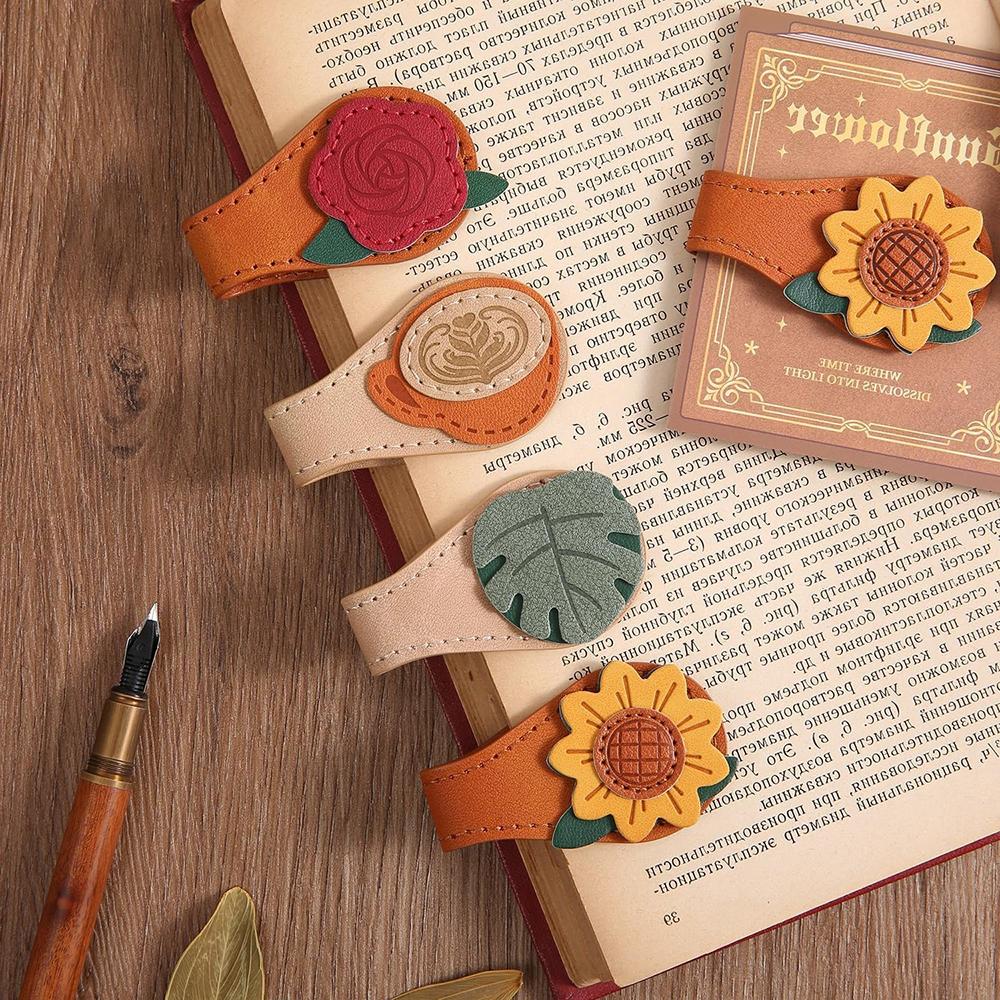 Vintage plant leather bookmark, magnetic bookmark, leather book clip, essential for students to read