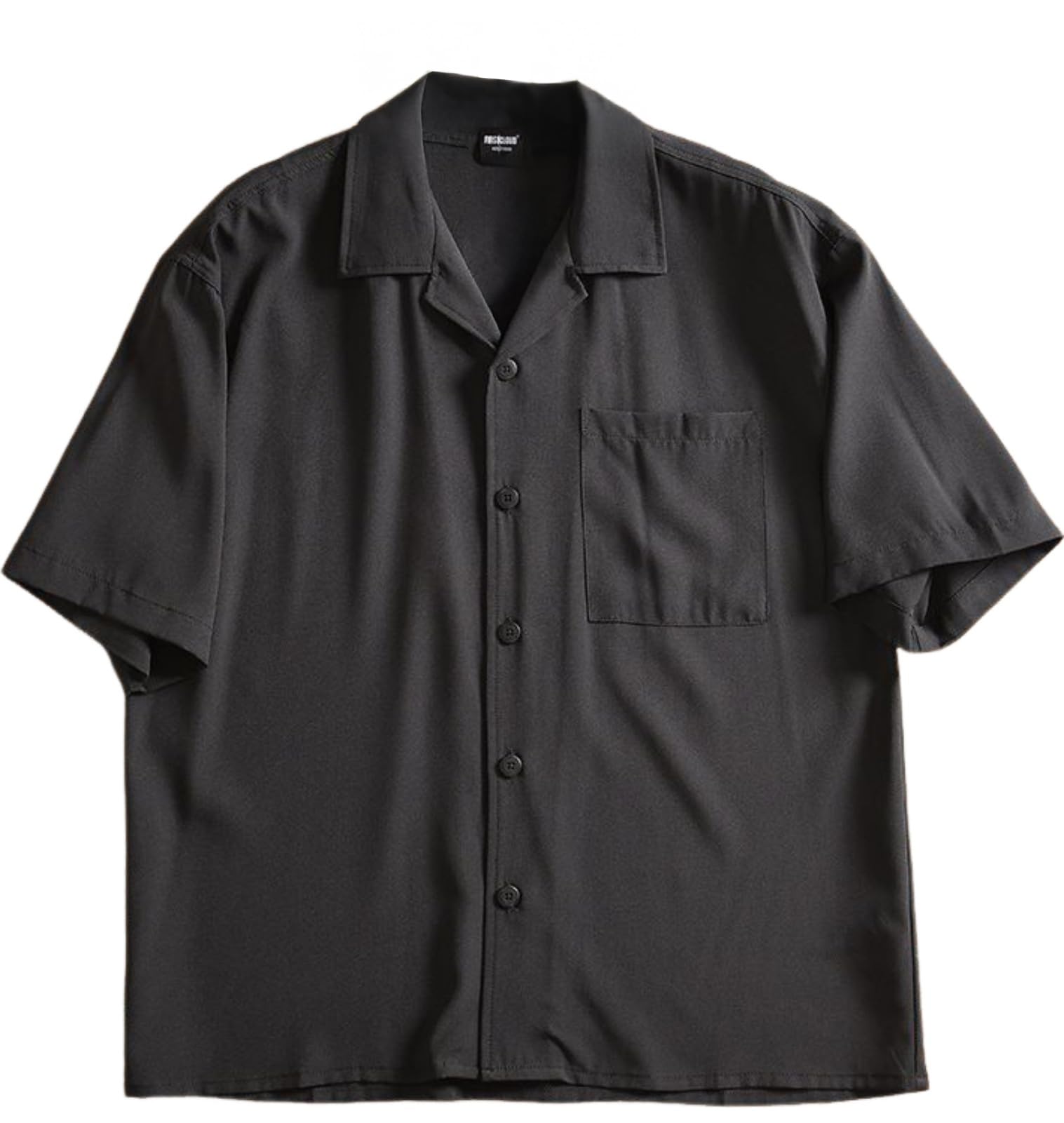 

Стильная рубашка с коротким рукавом и открытым воротником, в американском расслабленном повседневном стиле, без короткой передней пуговицы, черная [Aspersio], рубашка, рукав, однотонная, воротник, мода, воротник, повседневная,