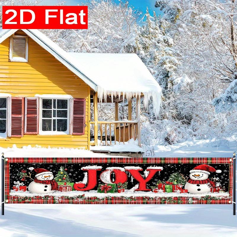Red Festive Snowman & Candy Cane Christmas Outdoor Fence Banner, Garden Yard Holiday Decor