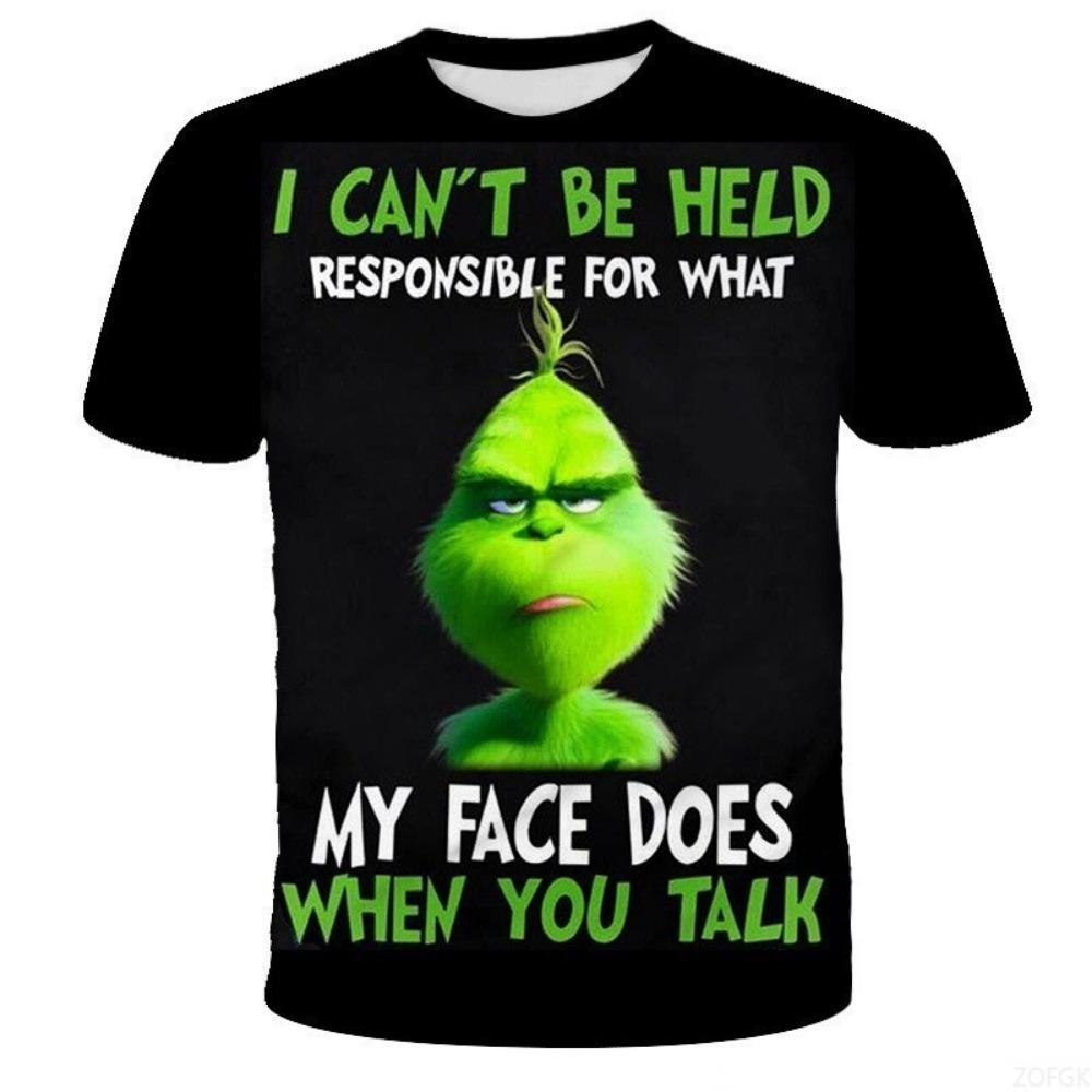 Summer 2025 New Green Hair Monster Grinch 3D Digital Printed Casual Loose Breathable Women's Short Sleeved T-shirt
