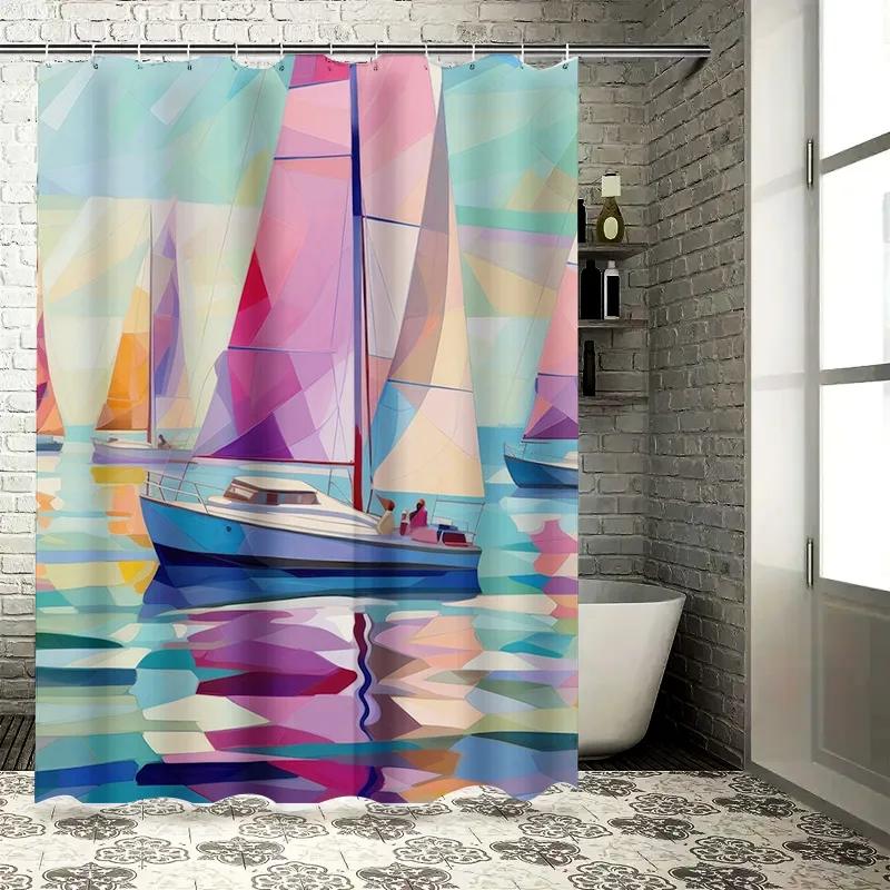 

Colorful Sailboats Waterproof Shower Curtain - Modern Art Design For Bathroom Decor, Perfect For A Stylish And Vibrant Look W60H190(CM)-1 Pcs