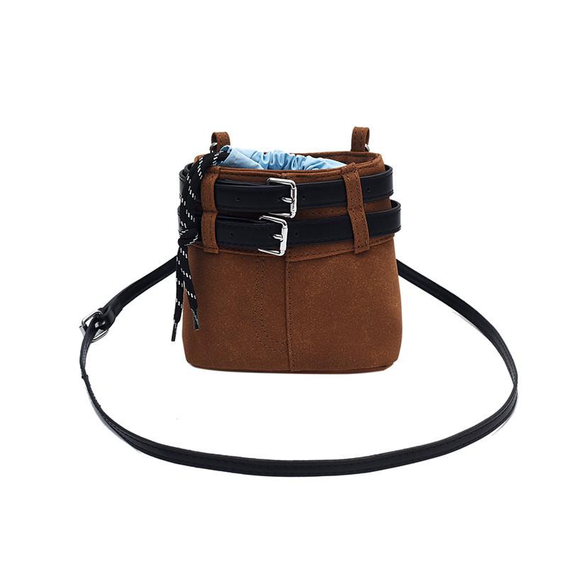 IELGY Hand-Carry Contrast Color Drawstring Bucket Bag Niche Retro Fashion One-Shoulder Messenger