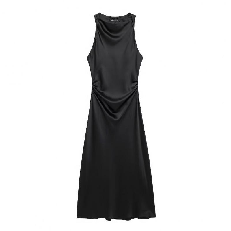 European & American Silk Satin Sleeveless Midi Dress for Women - Summer Collection