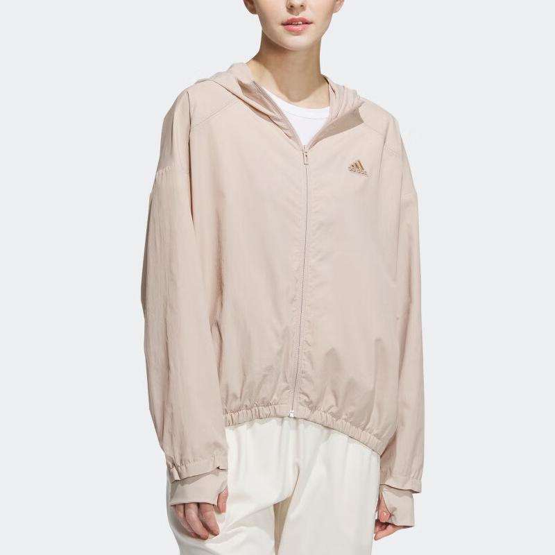 Adidas Solid Color Logo Loose Fit Zip-Up Hoodie Women Jackets Light-Gray Brown IP3959