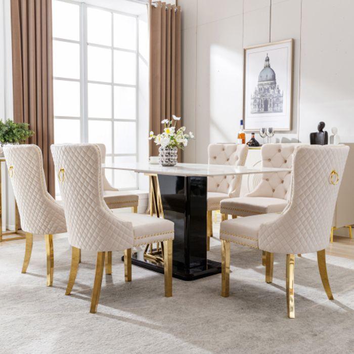 Chaise Tapissée - MUVOE - Beige/Doré - Acier Inoxydable Plaqué or - Revêtement En Velours - 1 Place