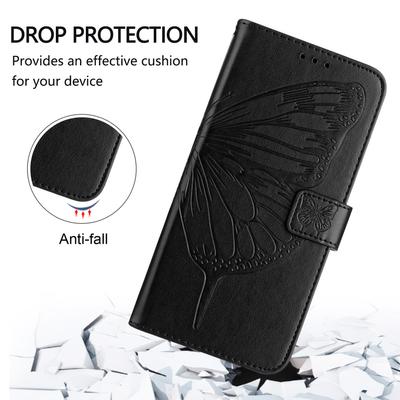 For iPhone 16 Plus Wallet Case with Wrist Strap Butterfly Imprint Leather Phone Cover