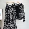 Fashionable Women's Autumn And Winter Ink Painting Suit Loose Knitted Top And Wide Leg Pants Two Piece Suit