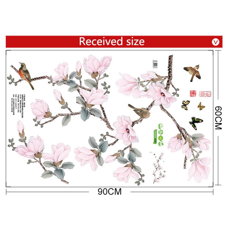 

Настінні наклейки Квіти Птахи в китайському стилі Самоклеючі настінні наклейки для вітальні Декор для теплого дому Прикраса кімнати 60x90cm різнокольоровий