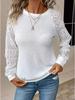 European & American 2025 Solid Lace Long Sleeve Hollow Round Neck Casual Women's T-shirt