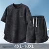 Plus Size 4XL-10XL Summer Casual Set 2 Piece Man Short Sleeve T-shirts Oversize Shorts Sets