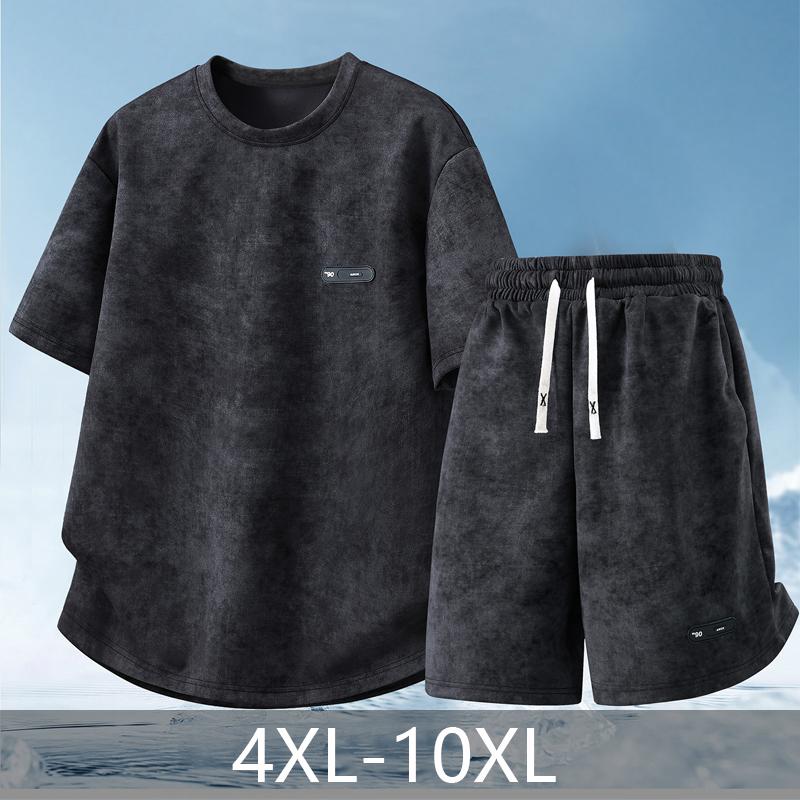 Plus Size 4XL-10XL Summer Casual Set 2 Piece Man Short Sleeve T-shirts Oversize Shorts Sets
