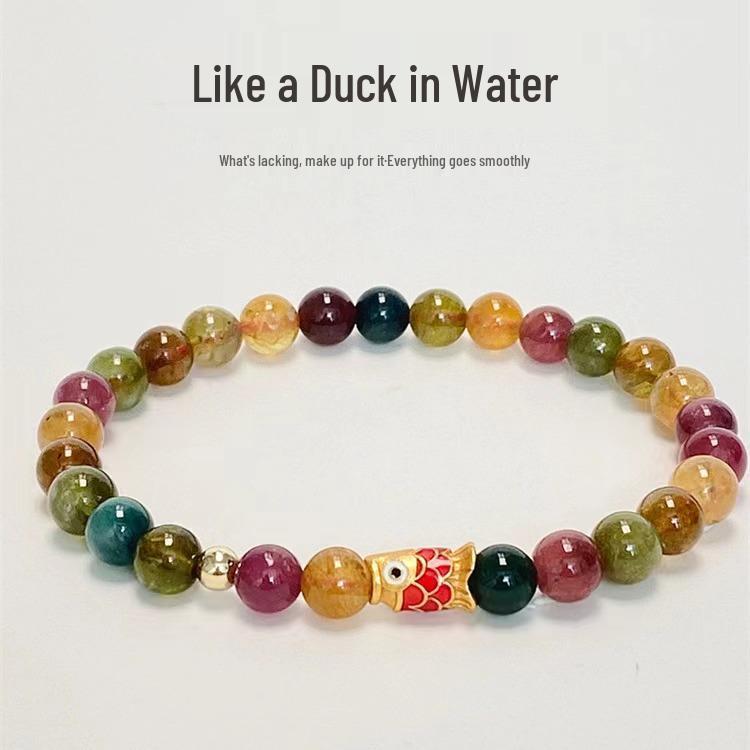 Women's Natural Tourmaline Non-Fading Beaded Bracelet: Washable, Stackable, Fresh, Sweet Style