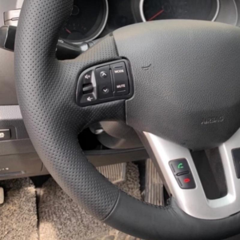 Handgenähte Schwarze Leder Auto Lenkradabdeckung für Kia Sportage 3 2011-2014 Kia Ceed Cee'd 2010-2012