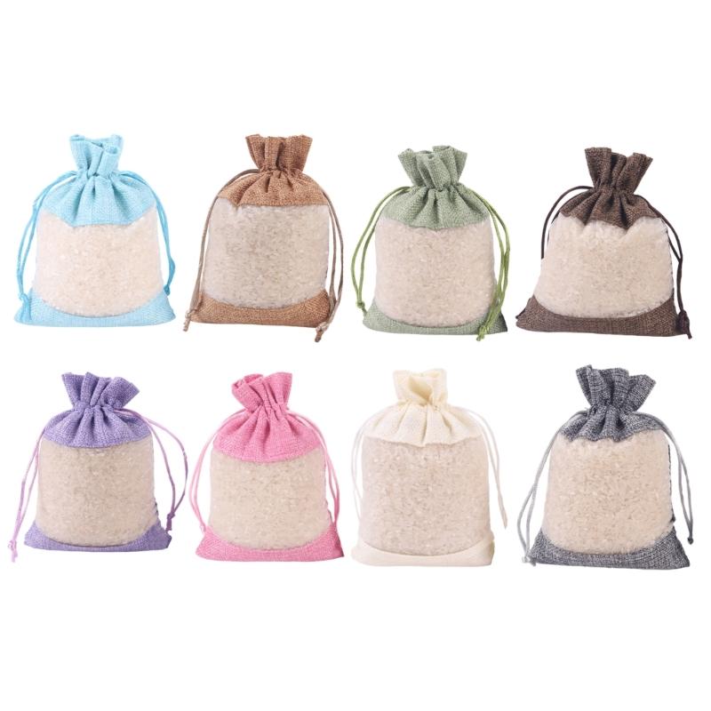 

8PCS Friendly 10x14cm Linen Drawstring Bag Reusable Practical Cloth Pouch For Food Clothes Toy Storage 1