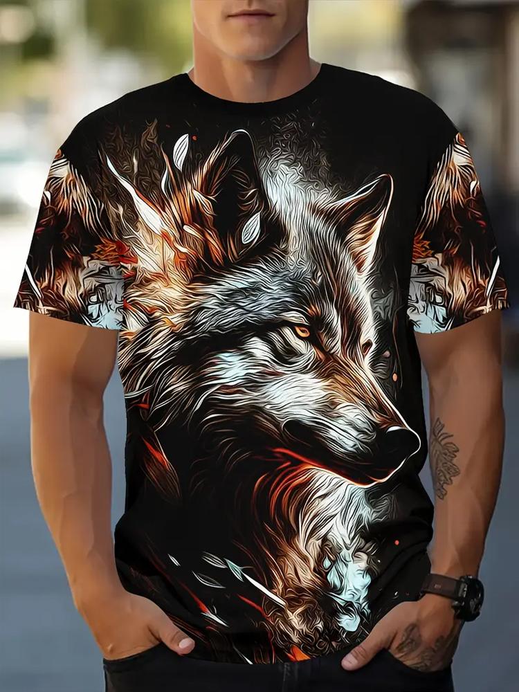 Men's Casual Streetwear T-Shirt Print Polyester Round Neck Short Sleeve Tops