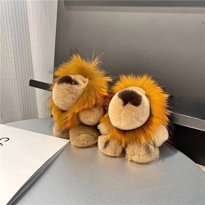 Cute Cartoon Imitation Rex Rabbit Fur Keychain Plush Bag Pendant Small Lion Doll Car Key Hanging