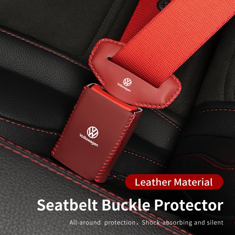 BFPQY1 2Sets Leather Car Logo Seat Belt Buckle Protector Cover Only For Front Seat Belt For VW Scirocco Jetta Beetle Golf Passat Polo