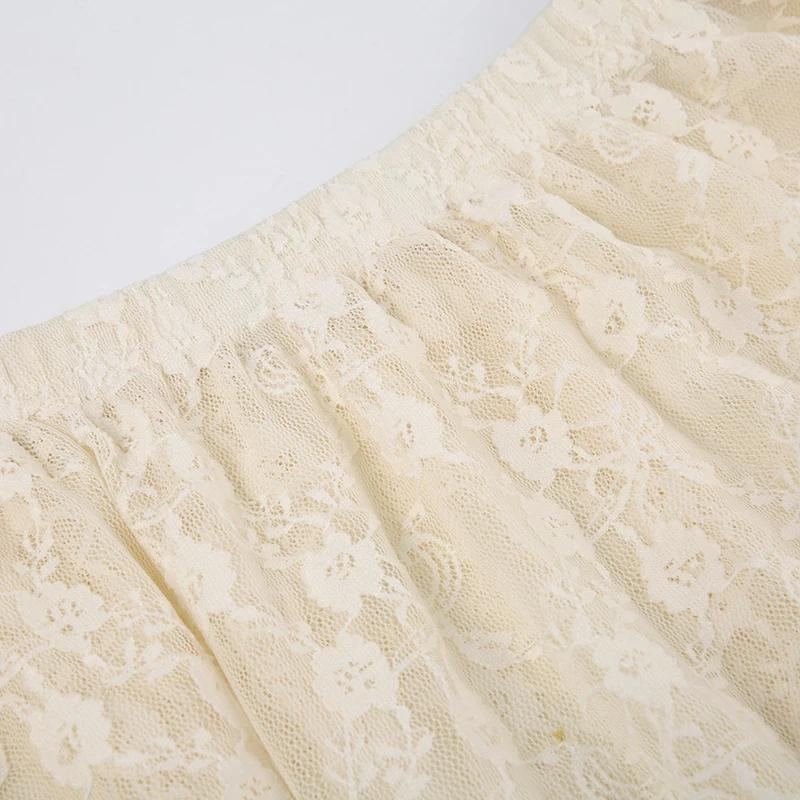 2024 Spring Lace Asymmetrical Skirt Fairycore Holiday Women Y2K Clothes High Waist Fashion Cute Mid Skirts Retro Aesthetic Lady