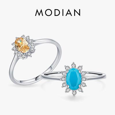 MODIAN 925 Sterling Silber Klassische Krone Champagner Zirkon Fingerring Für Frauen Mode Trquoise Hochzeit Verlobung Schmuck Geschenk