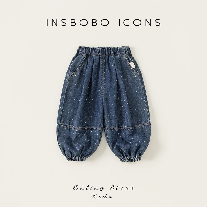 Insbobo Girls  Pants Spring 2026 New Stylish Children s Jeans Trendy Spring Outfit for Girls Long Pants Children s Fashion Deep Blue 140