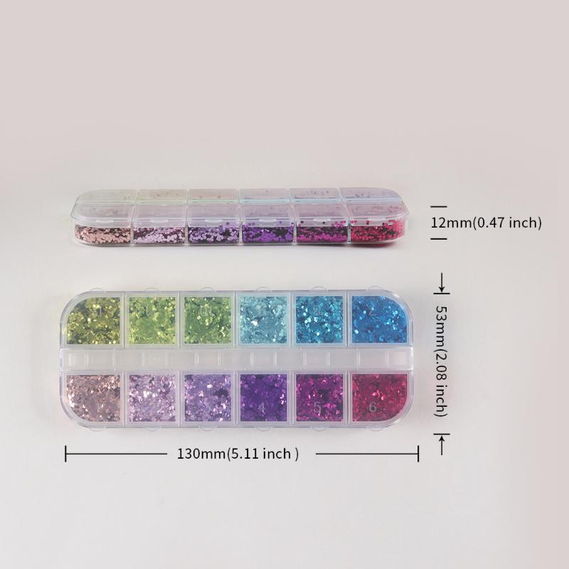 12 Grids Sparkling Mini Hexagon Nail Glitter Sequins DIY Shiny Manicure Decor for Party Festival Nail Makeup