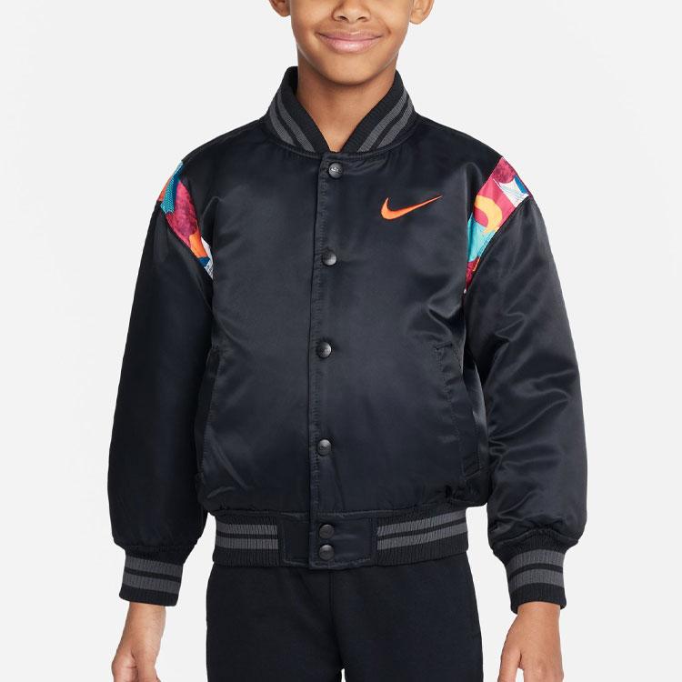 Nike Cny Series Full Length Snap Button Collar Vintage Basketball Jacket Kids Jackets Black FD4073-010