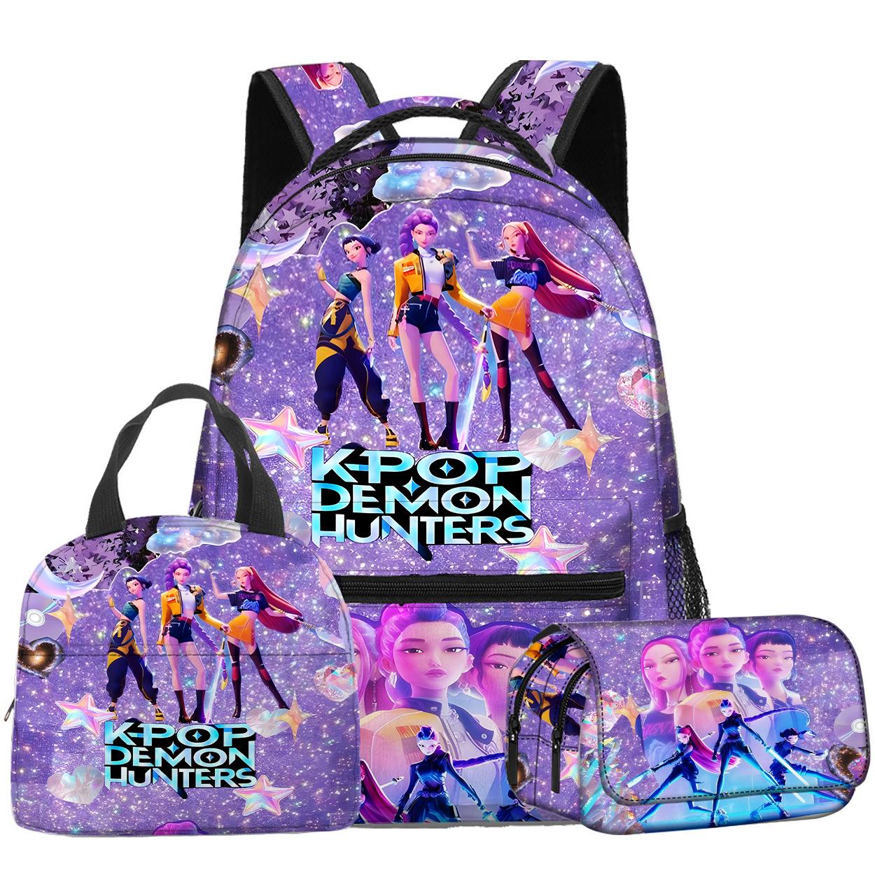 3D Film K-Pop Lovkyně Démonů Dívčí Skupina Školní Taška Batoh Taška na Oběd Pouzdro na Tužky Třídílná Sada lunch bag