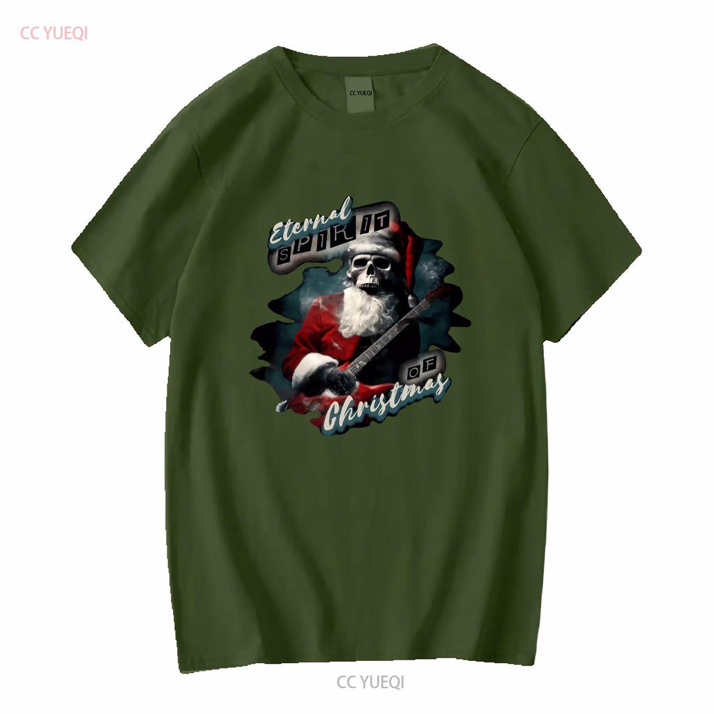 Eternal Spirit Santa Skull Christmas Rock Guitar Unisexs Cotton T Shirt Top Long or Short Sleeves Vintage Washed Versatile Casual