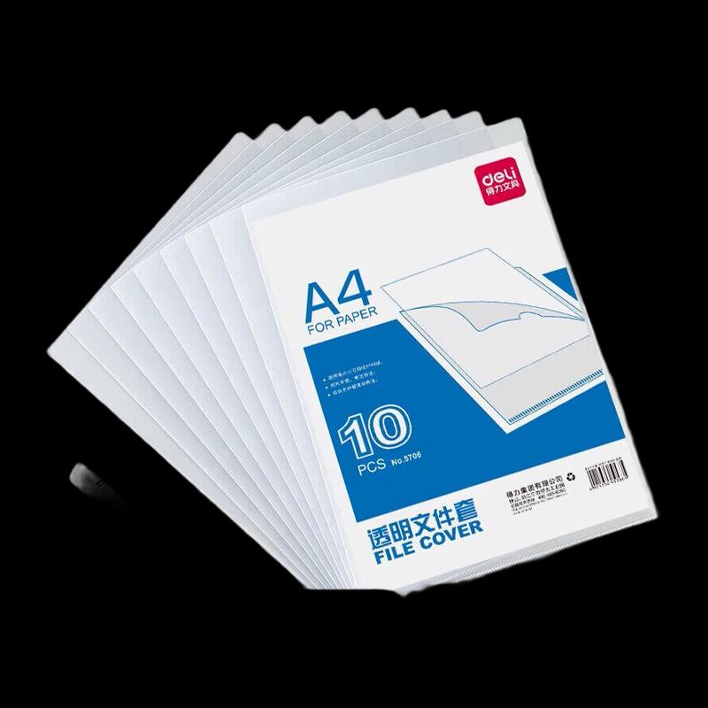 Deli A4 Transparent L-Shaped File Sleeves, 10-Pack
