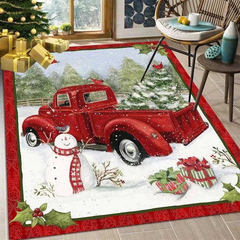 Christmas Big Carpet Santa Claus Snowman for Living Mat Room Decor Sofa Table Large Bedroom Bedside Foot Red Pad Decoration Rug