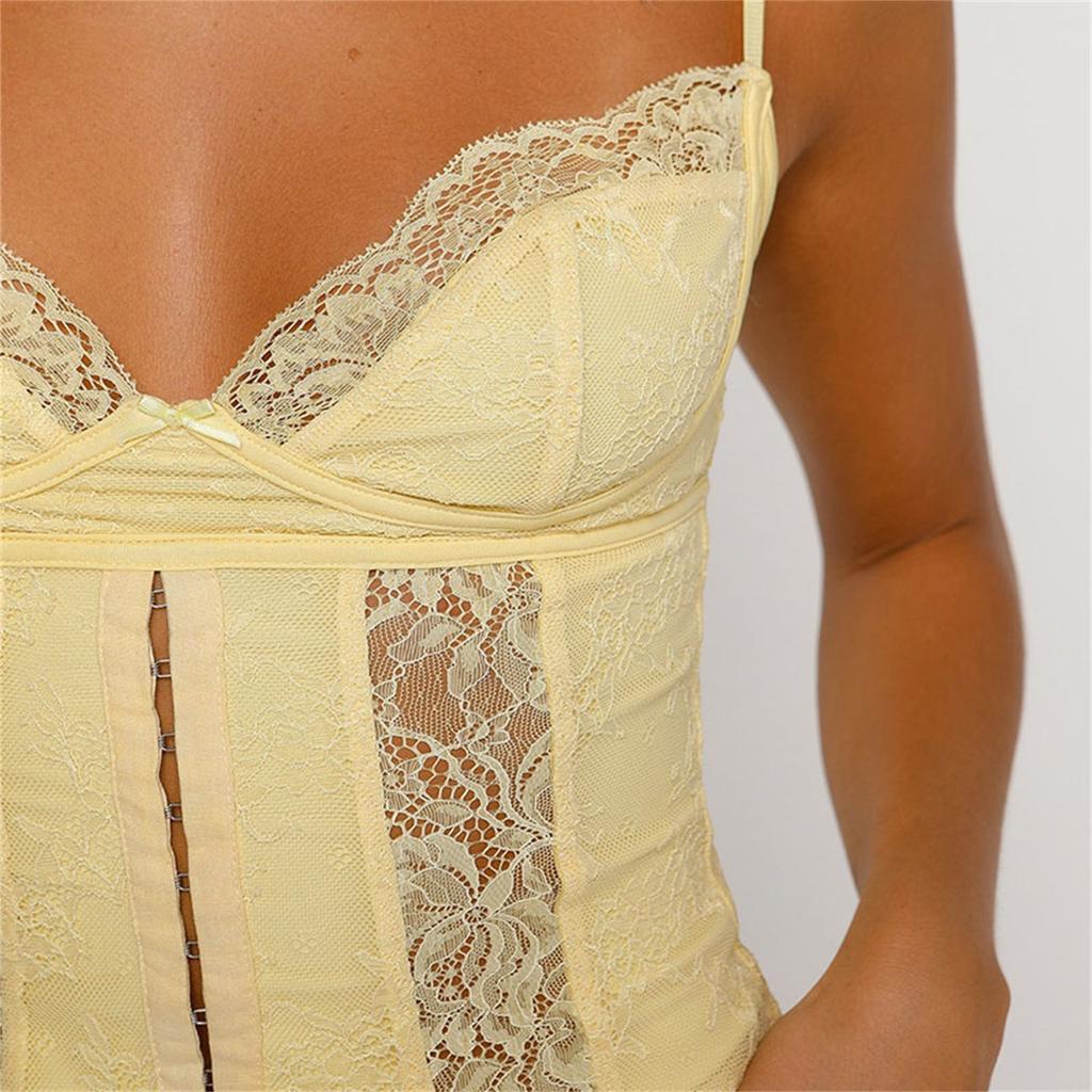 Damen Spitzen-Camisoles Spaghetti-Träger Ärmellos Rückenfrei Tanktops Sommerwesten Kurze Oberteile Streetwear