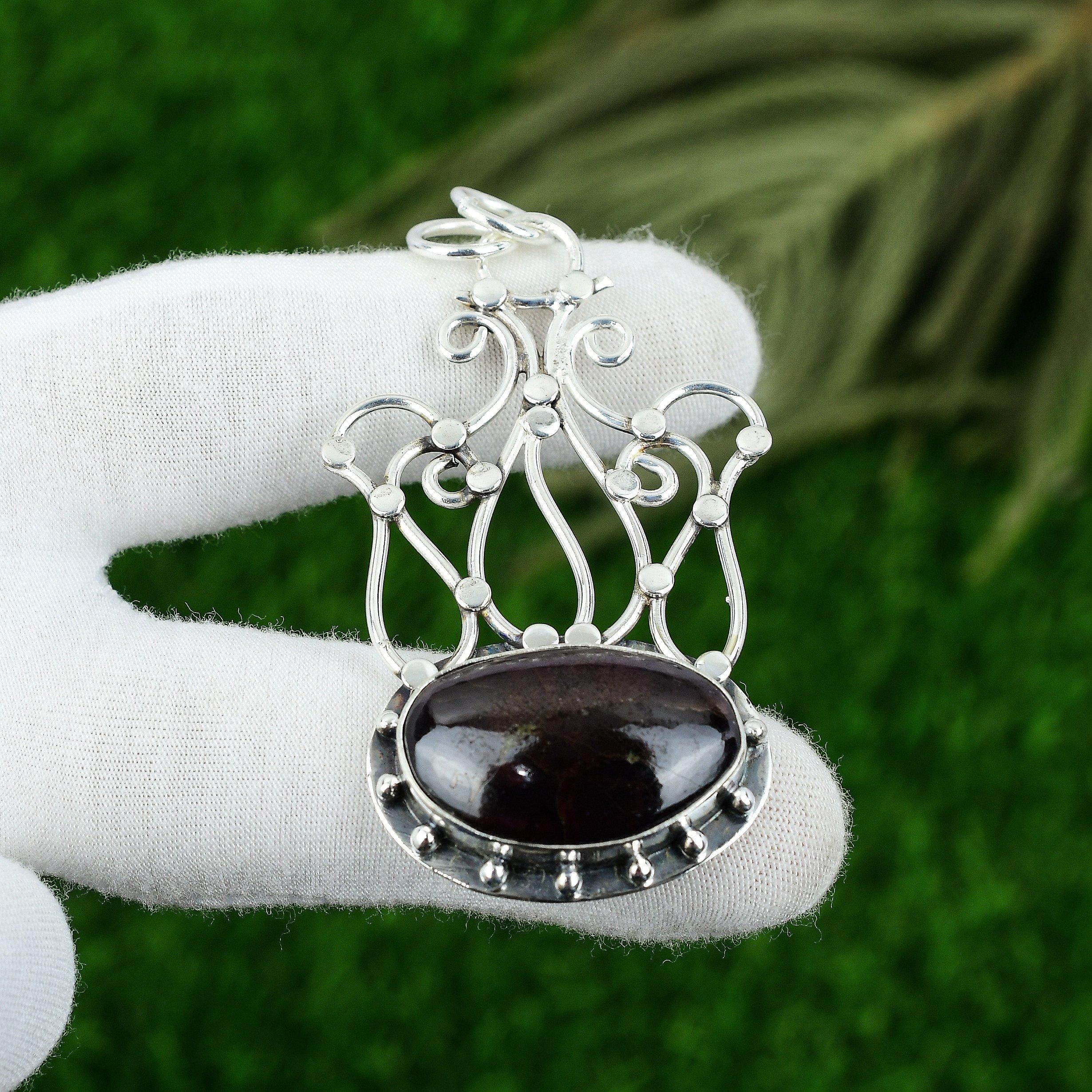 

Womens day Sale Hypersthene Obsidian Gemstone 925 Silver Bezel Unique Pendant