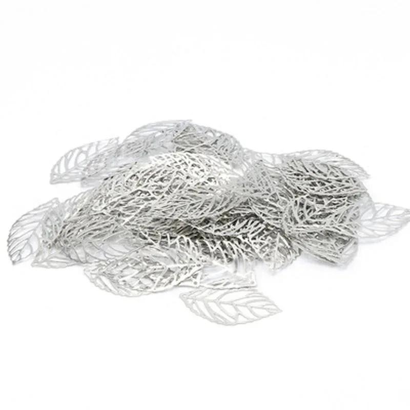 100Pcs/Pack 34x20mm Openwork Leaf Metal Flower Frame Pendant Charm DIY UV Resin Necklace Jewelry Making